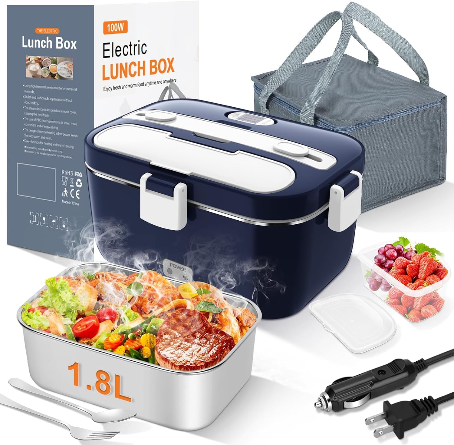 Portable Electric Heated Lunch Box – 1.8L 100W Food Warmer