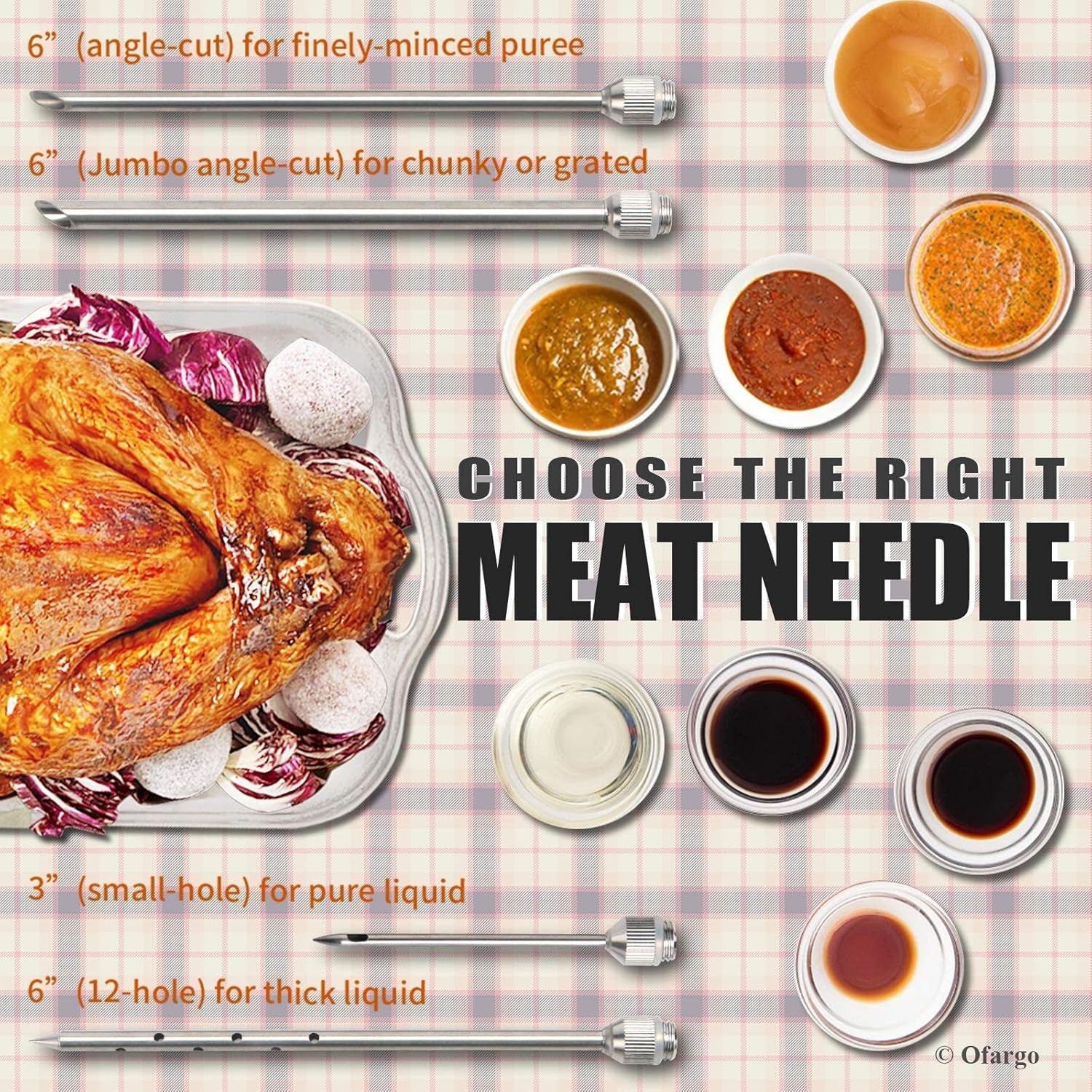 Stainless Steel Meat Injector Syringe Kit with 4 Marinade Needles 