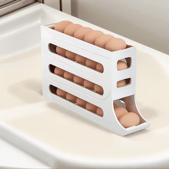 Automatic Rolling Egg Dispenser for Refrigerator – 4 Tier Space Saving Egg Holder Organizer