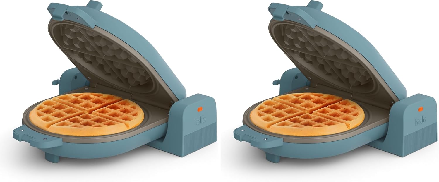 Flip-N-Store Waffle Maker with Evergood™ Ceramic Nonstick Coating, Fits-Anywhere™ Kitchenware, Power Indicator Light, Cool Touch Handle & Cord Wrap, 7” Wide & 1" Deep Plates, 1000 Watt, Oatmilk
