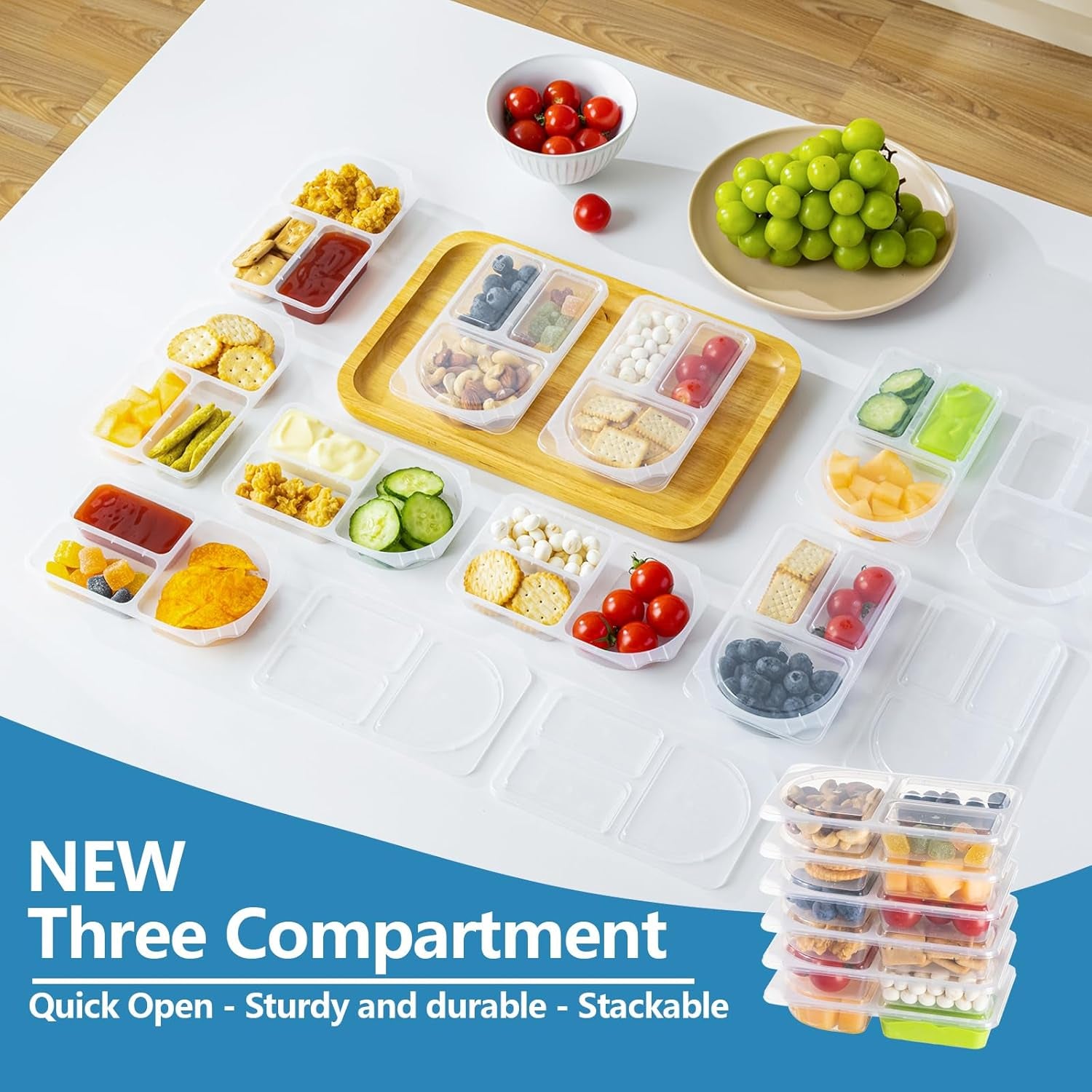 9Oz Reusable Snack Containers with Lids  with 3 Compartments