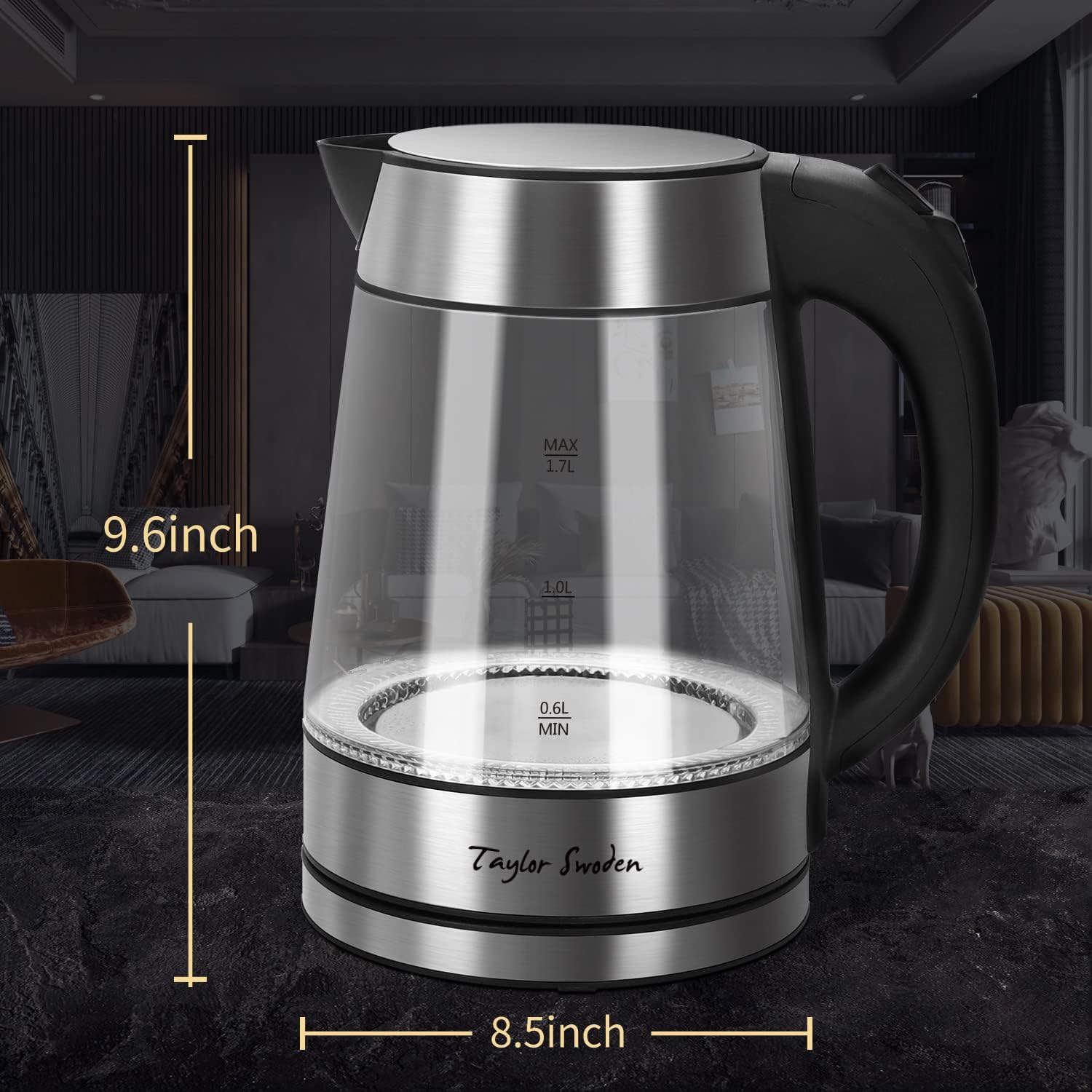 Glass Hot Water Kettle Electric for Tea and Coffee 1.7 Liter Fast Boiling Electric Kettle Cordless Water Boiler with Auto Shutoff & Boil Dry Protection