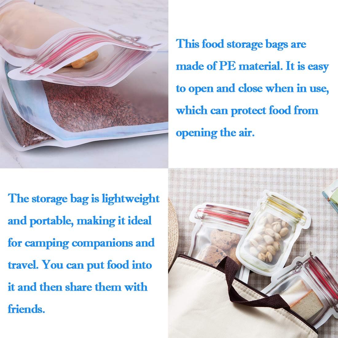40Pcs Reusable And Leak Proof Mason Jars, Ziplock Bags For Storage