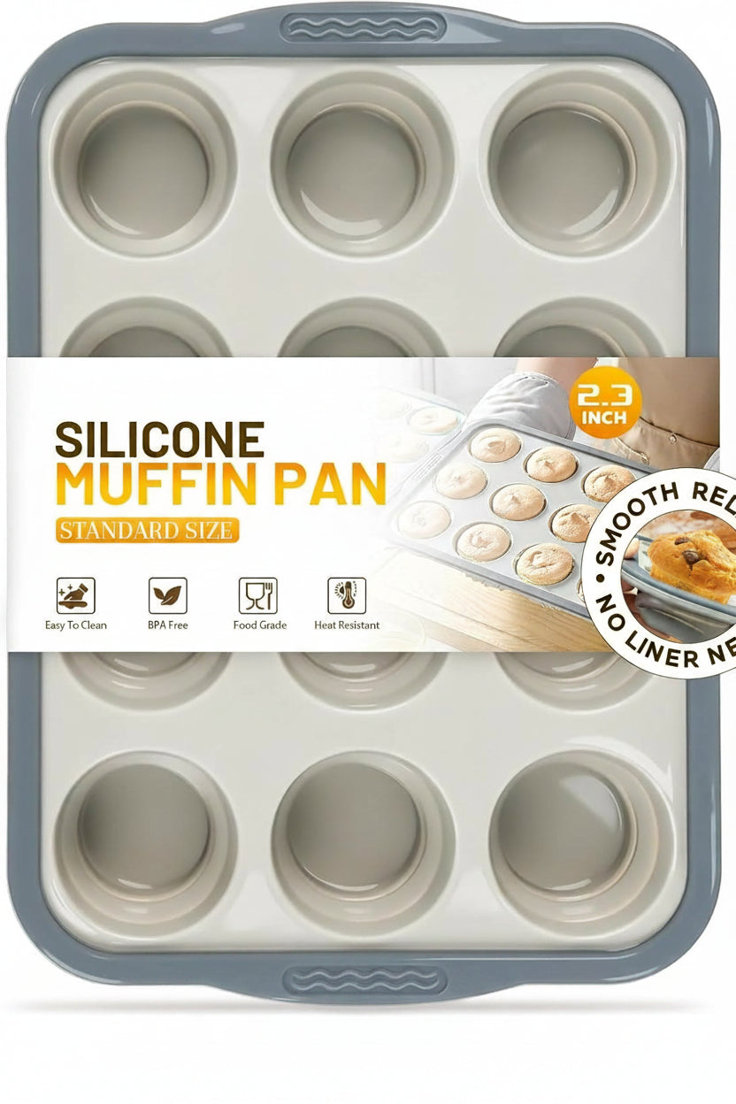 Silicone Muffin Pan with Reinforced Steel Frame | Nonstick Cupcake Pan