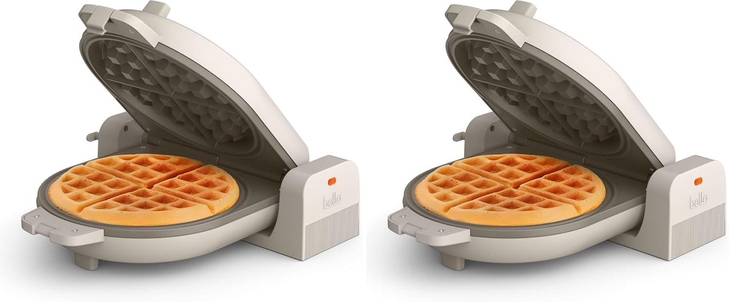 Flip-N-Store Waffle Maker with Evergood™ Ceramic Nonstick Coating, Fits-Anywhere™ Kitchenware, Power Indicator Light, Cool Touch Handle & Cord Wrap, 7” Wide & 1" Deep Plates, 1000 Watt, Oatmilk