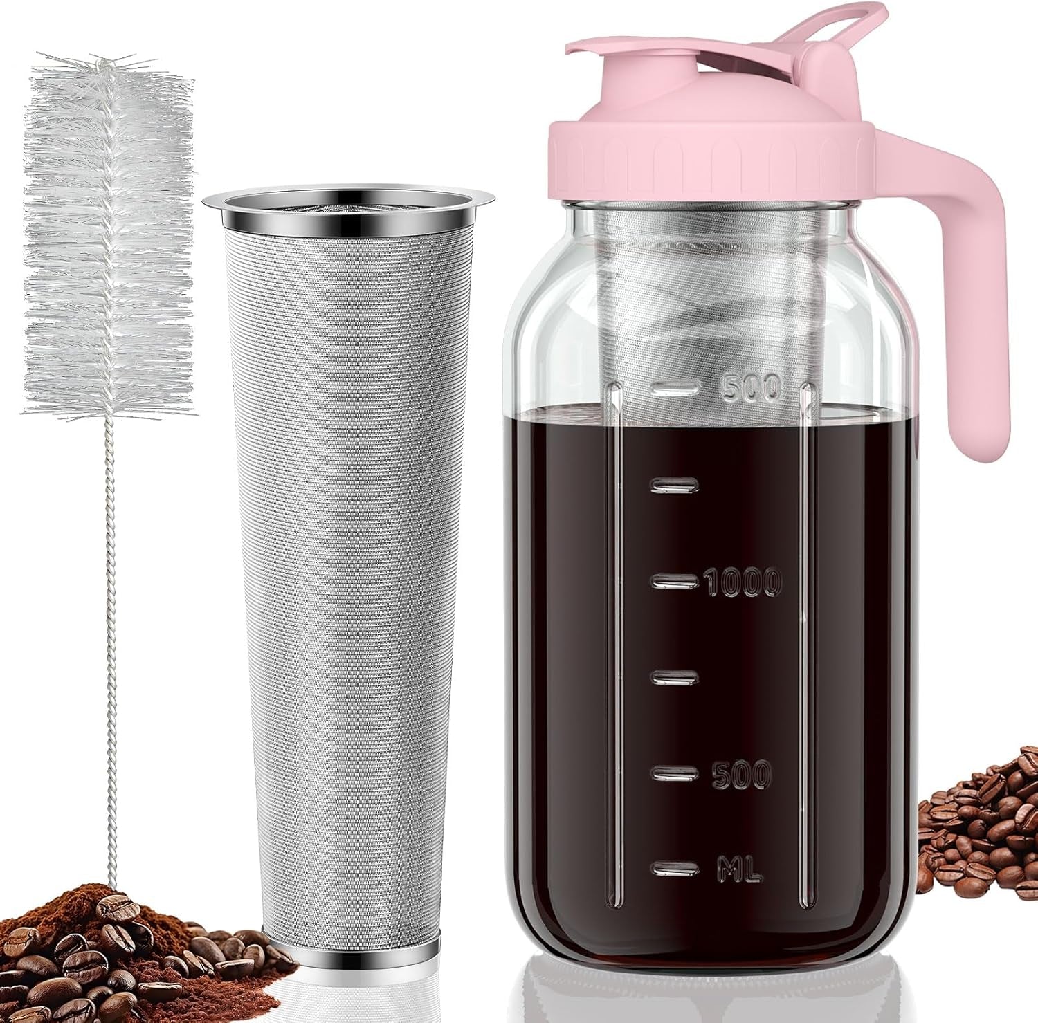 Cold Brew Coffee Maker | Mason Jar Pitcher with Stainless Steel Filter