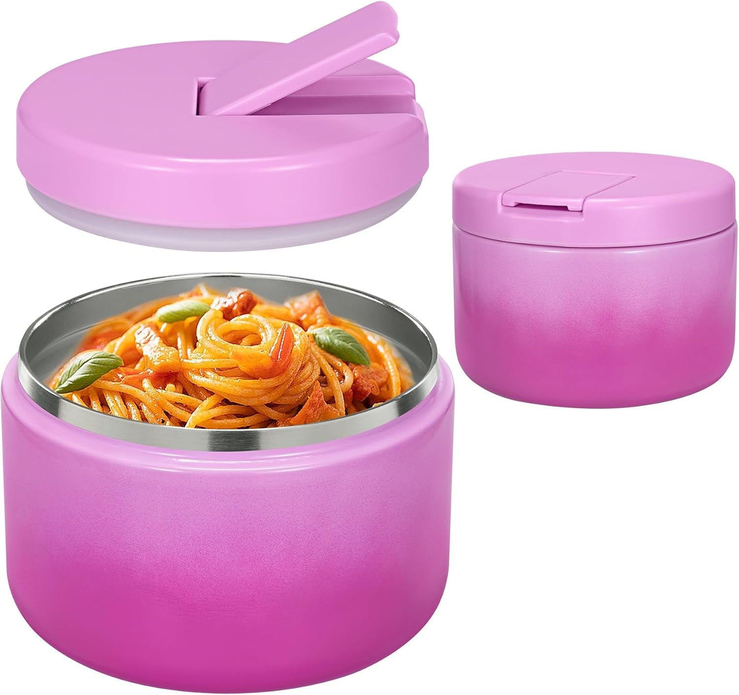 19 oz or 12 oz Insulated Vacuum Food Jar with Buckle Lid Wide Mouth Soup Thermo. Leakproof, Stainless Steel Container