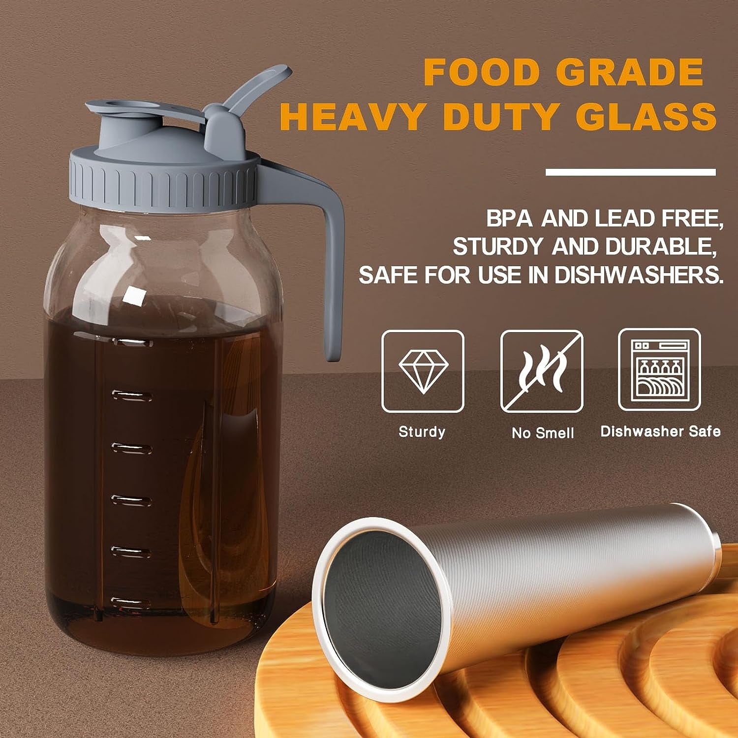 Cold Brew Coffee Maker | Mason Jar Pitcher with Stainless Steel Filter