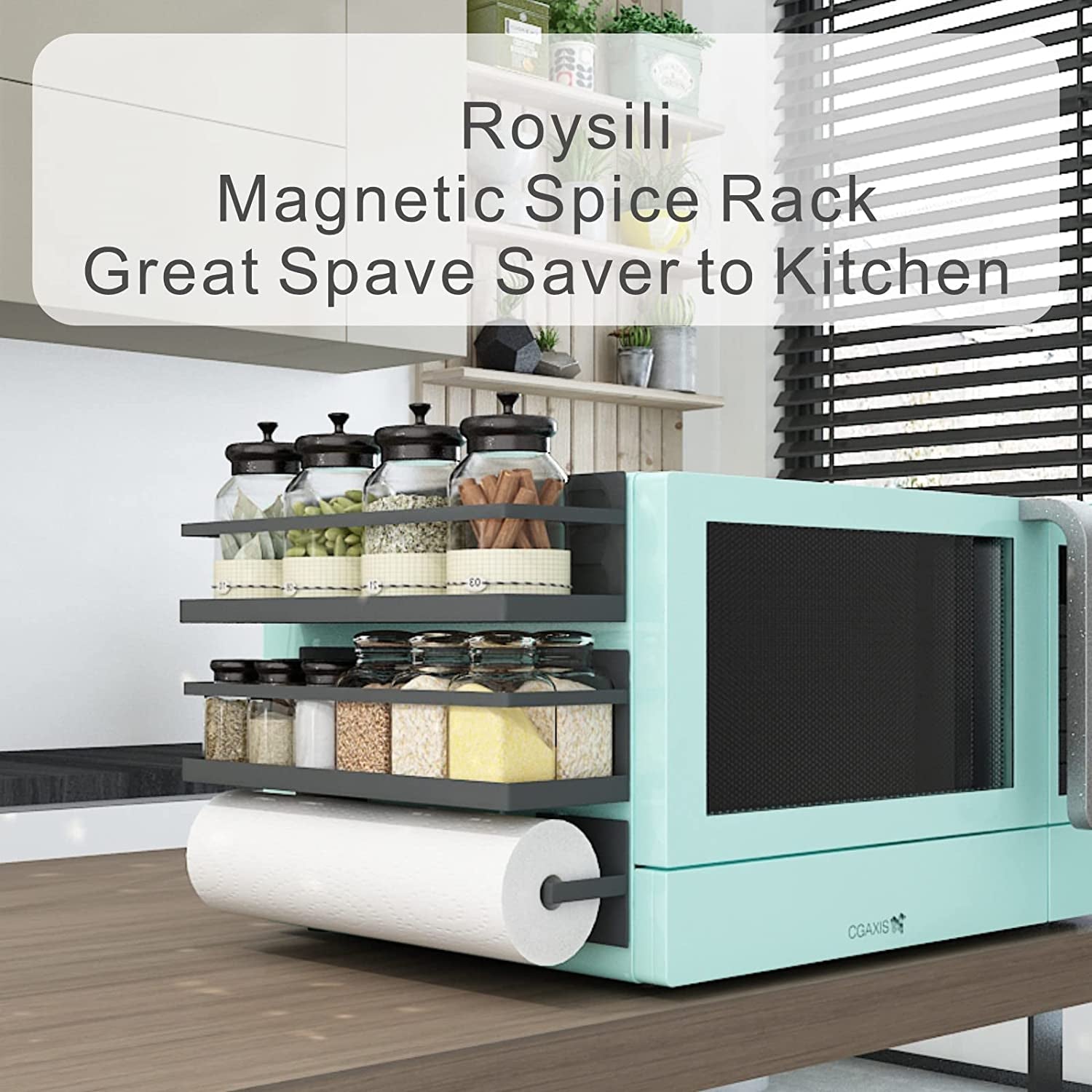 Magnetic Spice Rack, Shelf for Refrigerator or Microwave With Magnetic Paper Towel Holder-2 or 4 Pack