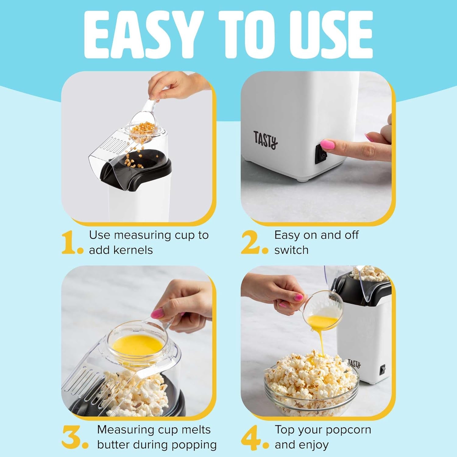 8 Cups Fast & Easy Hot Air Popcorn Popper,  Built-In Measuring Cup and Butter Warmer