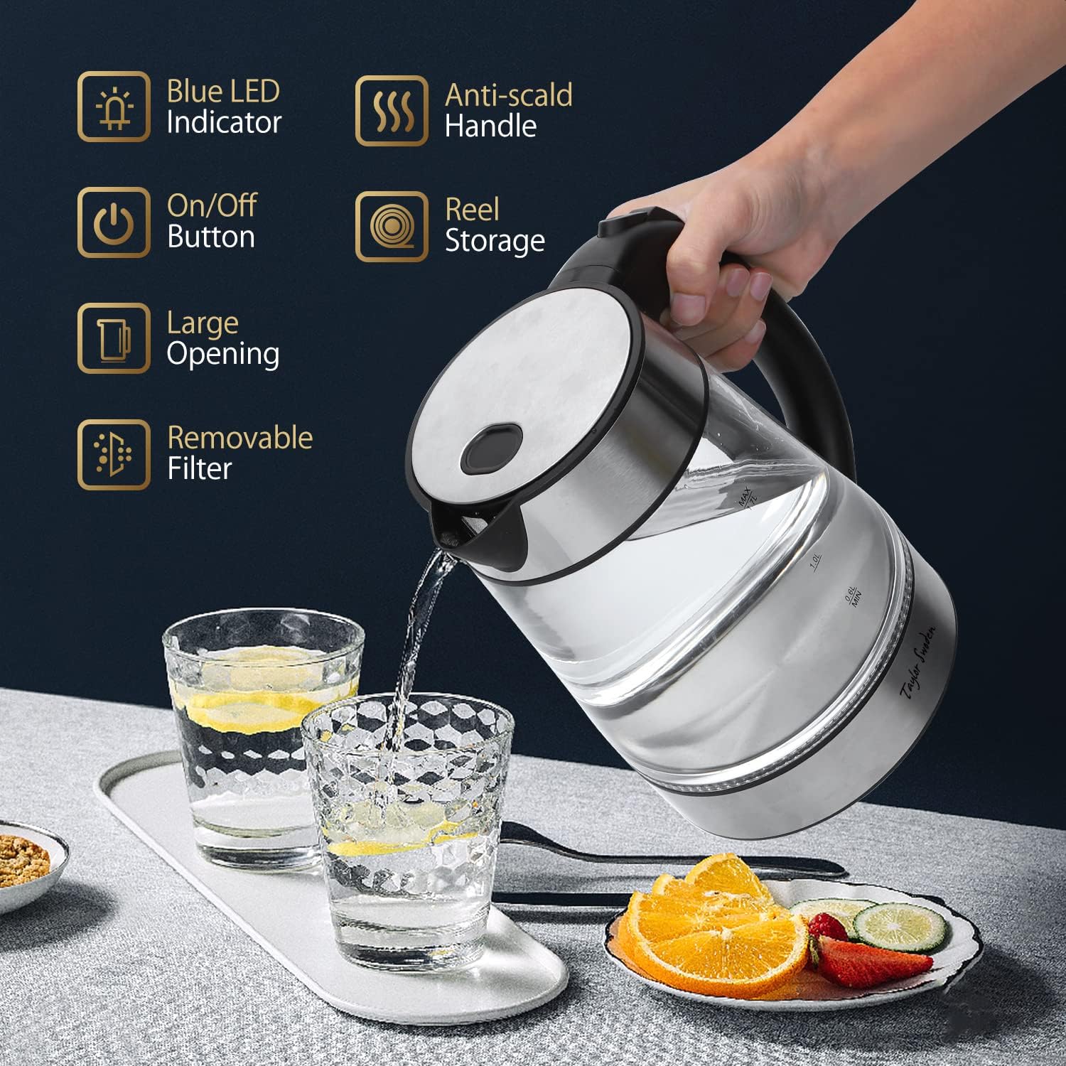 Glass Hot Water Kettle Electric for Tea and Coffee 1.7 Liter Fast Boiling Electric Kettle Cordless Water Boiler with Auto Shutoff & Boil Dry Protection