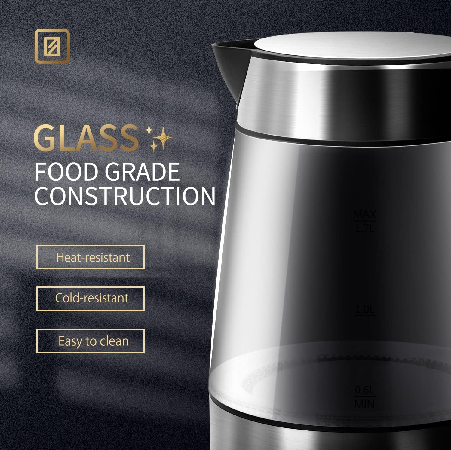 Glass Hot Water Kettle Electric for Tea and Coffee 1.7 Liter Fast Boiling Electric Kettle Cordless Water Boiler with Auto Shutoff & Boil Dry Protection