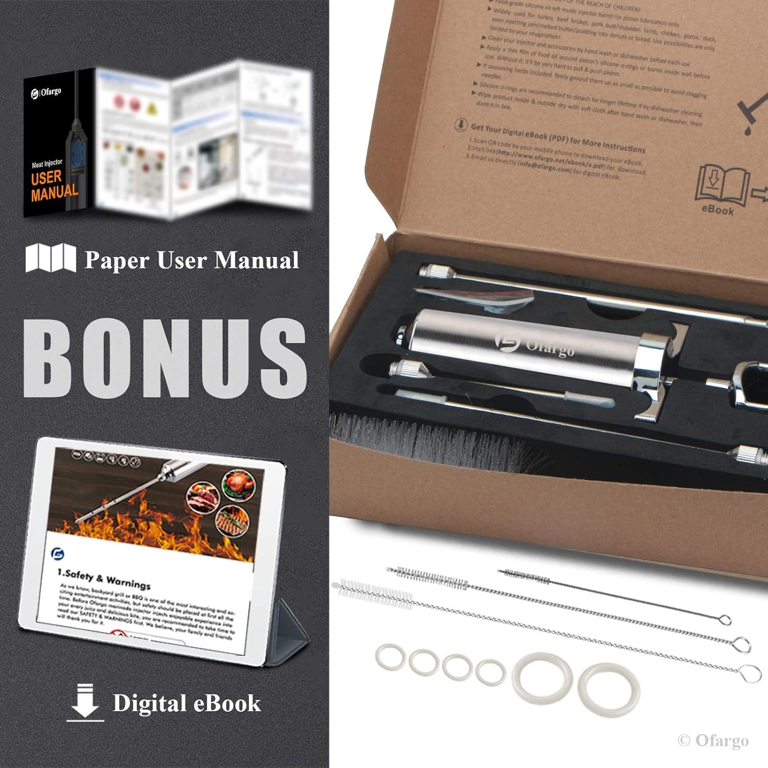 Stainless Steel Meat Injector Syringe Kit with 4 Marinade Needles 