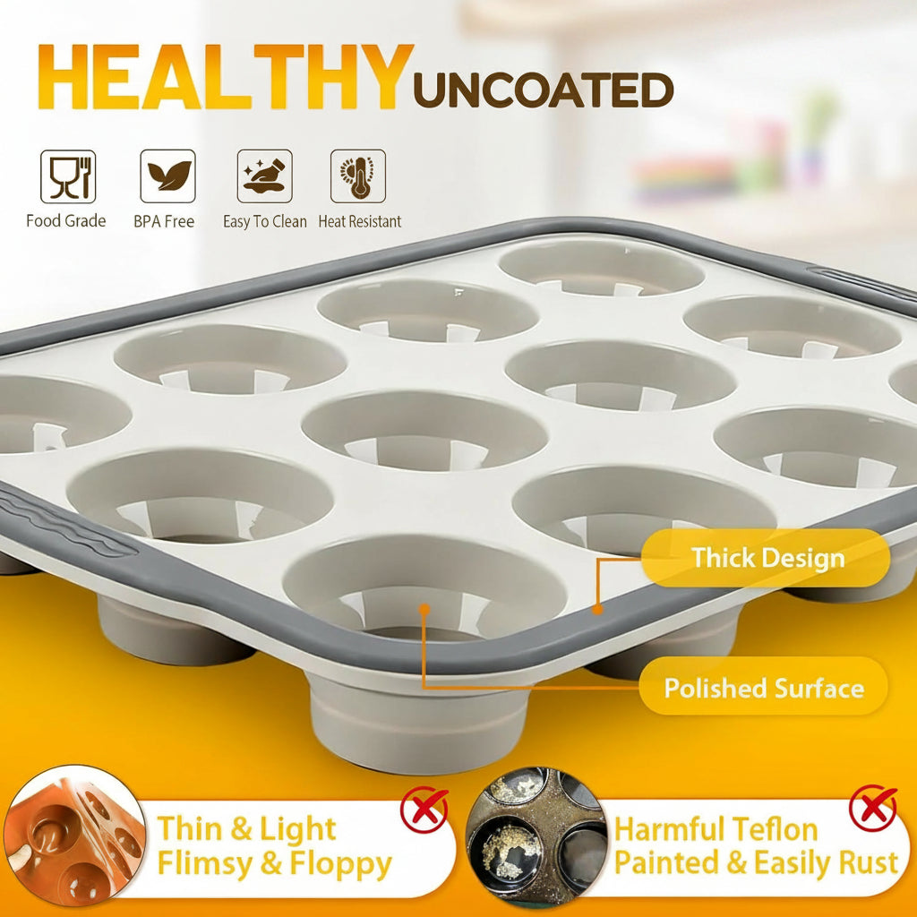 Silicone Muffin Pan with Reinforced Steel Frame | Nonstick Cupcake Pan