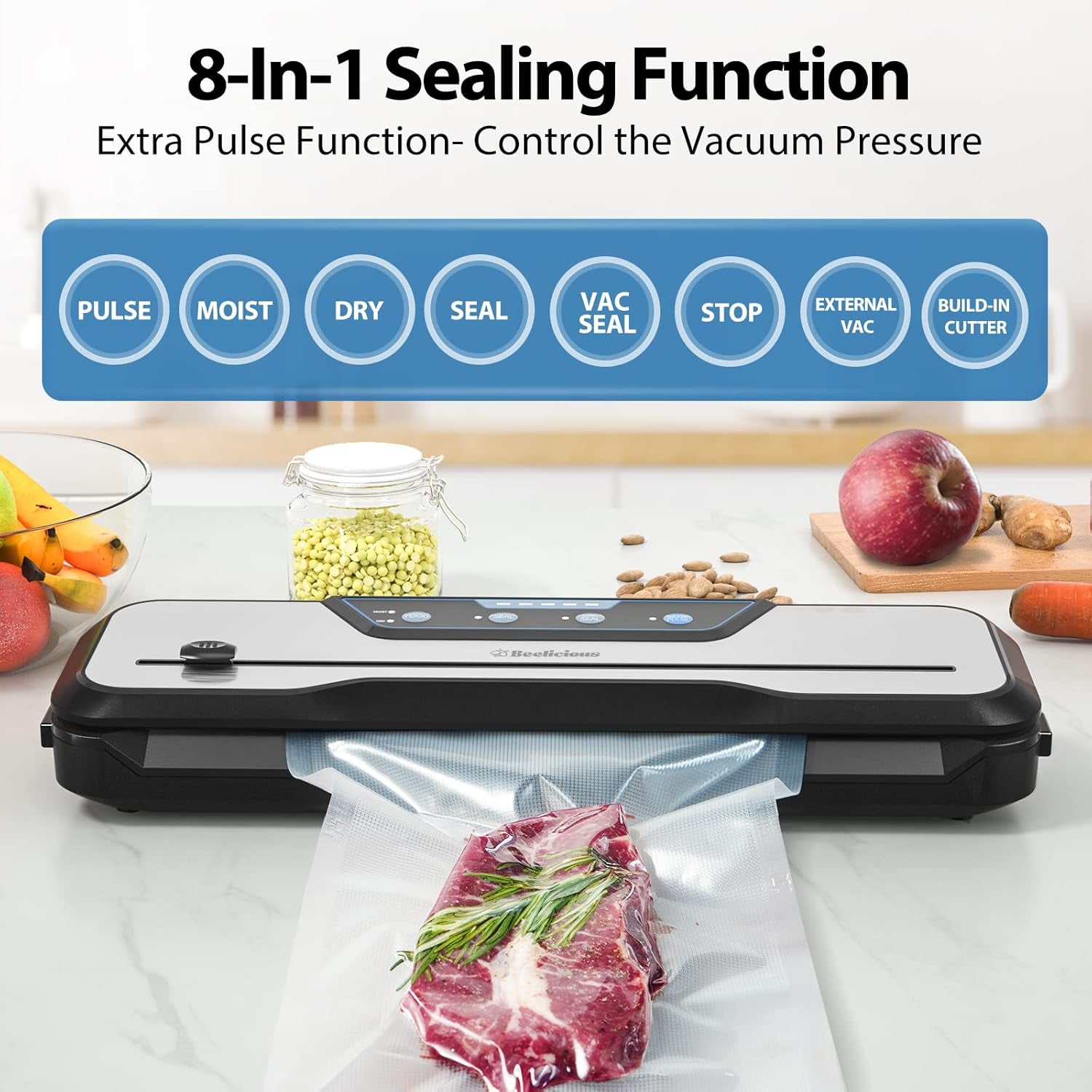 Premium 8-in-1 Vacuum Sealer Machine with Built-In Cutter | Food Saver for Meal Prep, Sous Vide & Fresh Food Storage