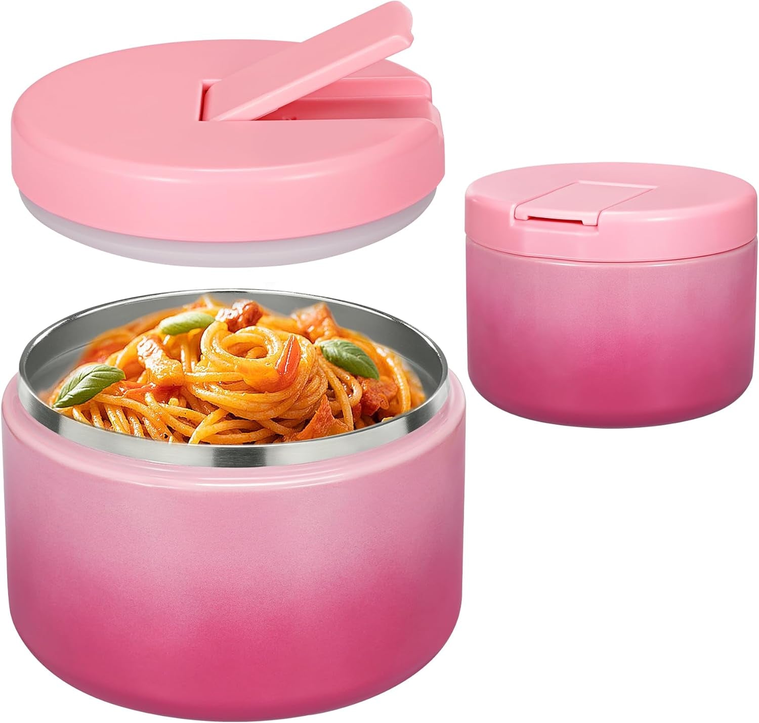 19 oz or 12 oz Insulated Vacuum Food Jar with Buckle Lid Wide Mouth Soup Thermo. Leakproof, Stainless Steel Container