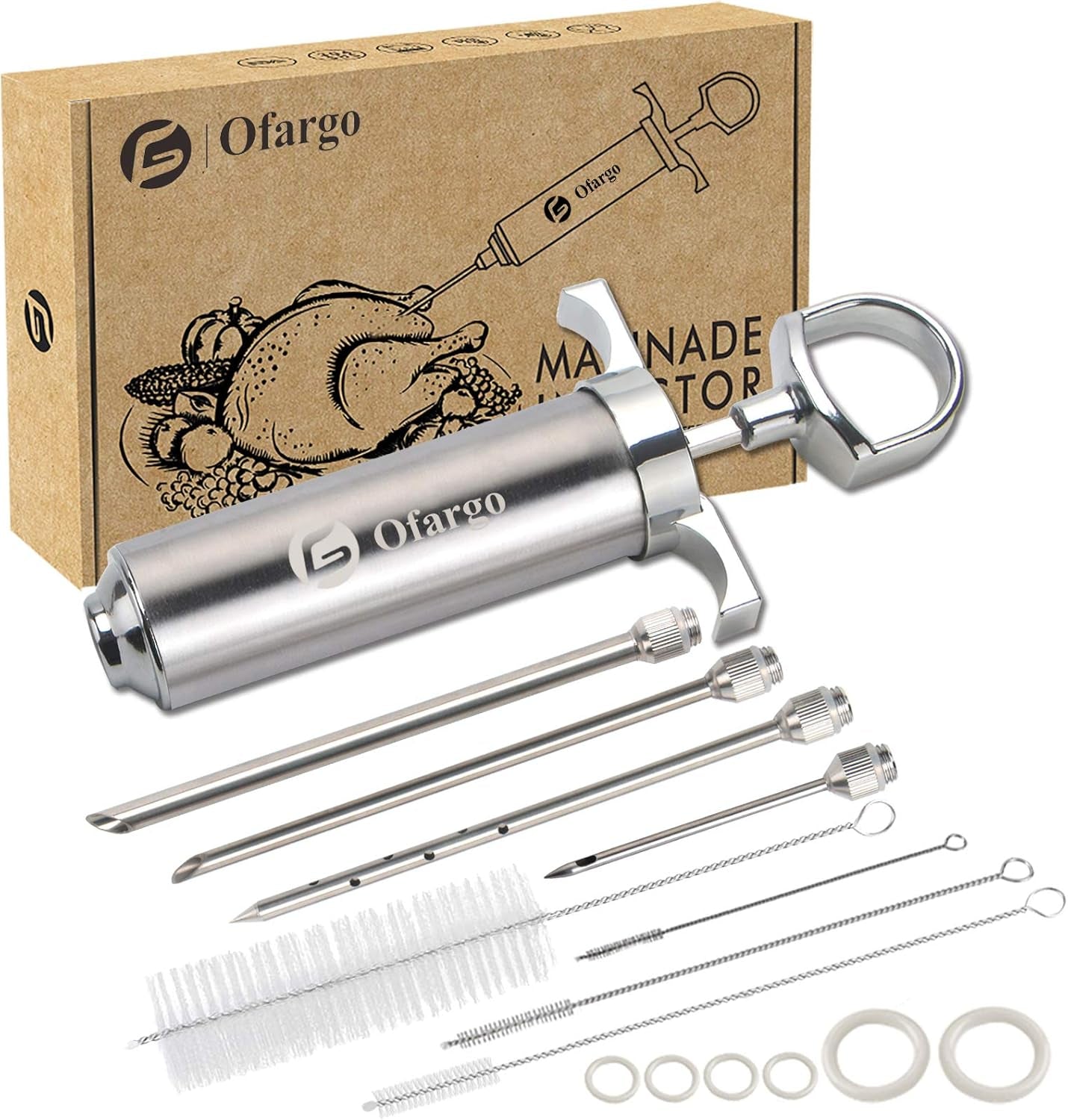 Stainless Steel Meat Injector Syringe Kit with 4 Marinade Needles 