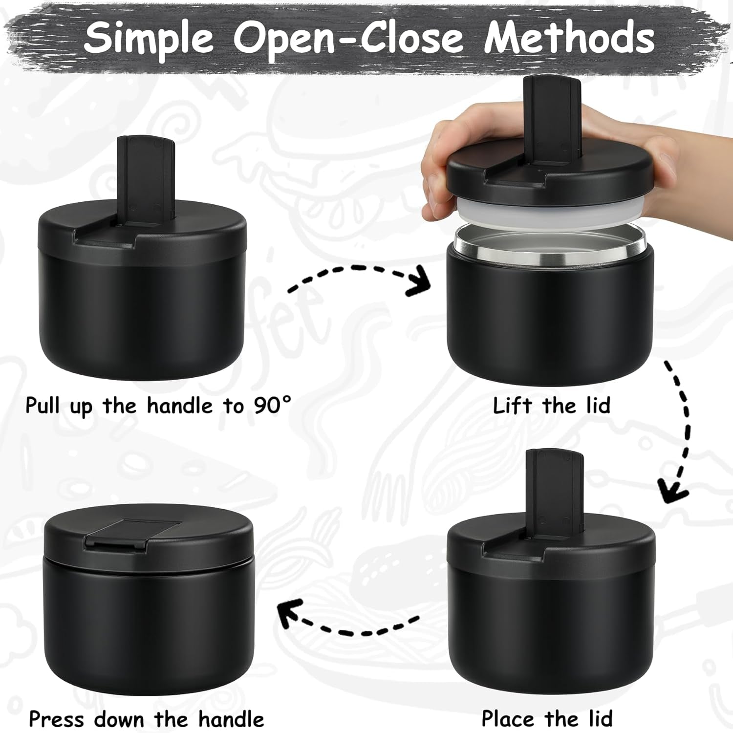 19 oz or 12 oz Insulated Vacuum Food Jar with Buckle Lid Wide Mouth Soup Thermo. Leakproof, Stainless Steel Container