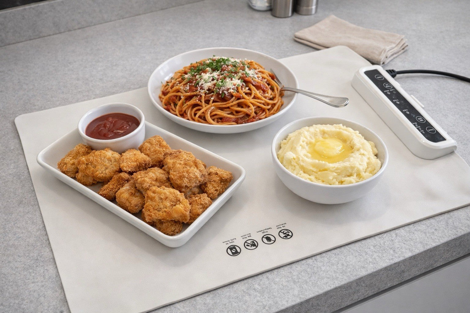 Electric Food Warming Mat with Timer & Temperature Control.