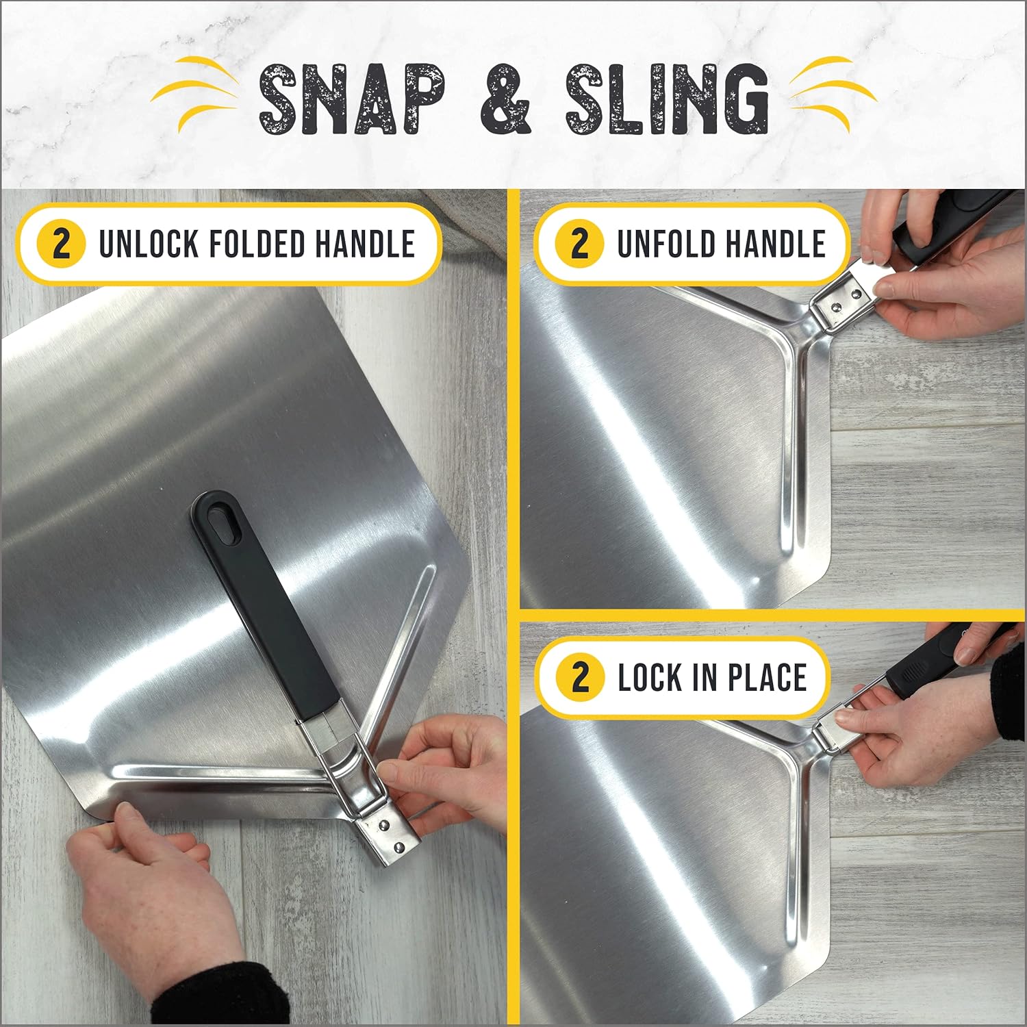 Pizza Peel - Extra Large, Stainless Steel Metal Pizza Paddle with Folding Handle