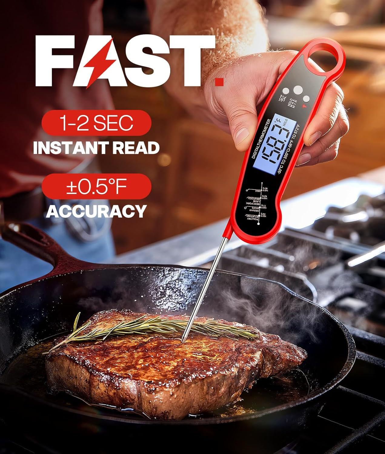 Instant Read Digital Meat Thermometer – IP67 Waterproof Cooking & Grill Thermometer