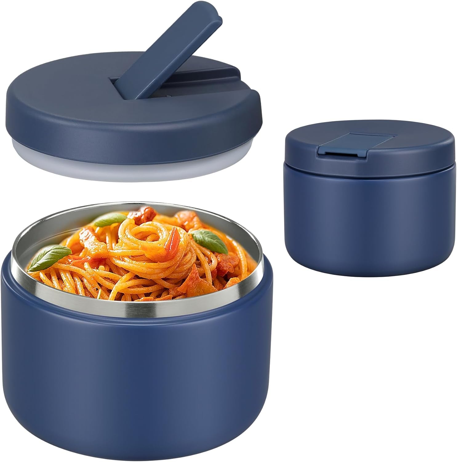 19 oz or 12 oz Insulated Vacuum Food Jar with Buckle Lid Wide Mouth Soup Thermo. Leakproof, Stainless Steel Container