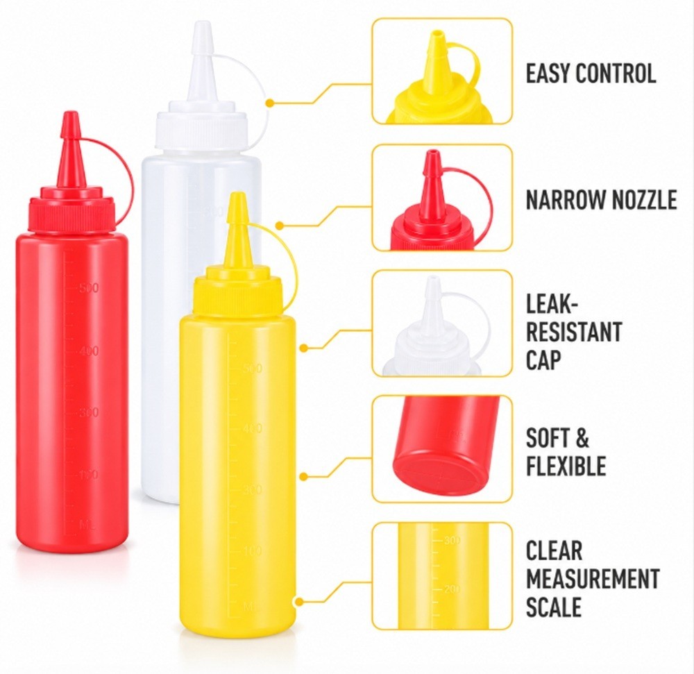 3-Pack 8 oz Condiment Squeeze Bottles with Measurement Lines
