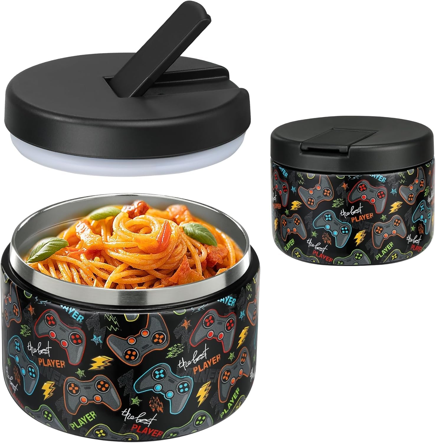 19 oz or 12 oz Insulated Vacuum Food Jar with Buckle Lid Wide Mouth Soup Thermo. Leakproof, Stainless Steel Container