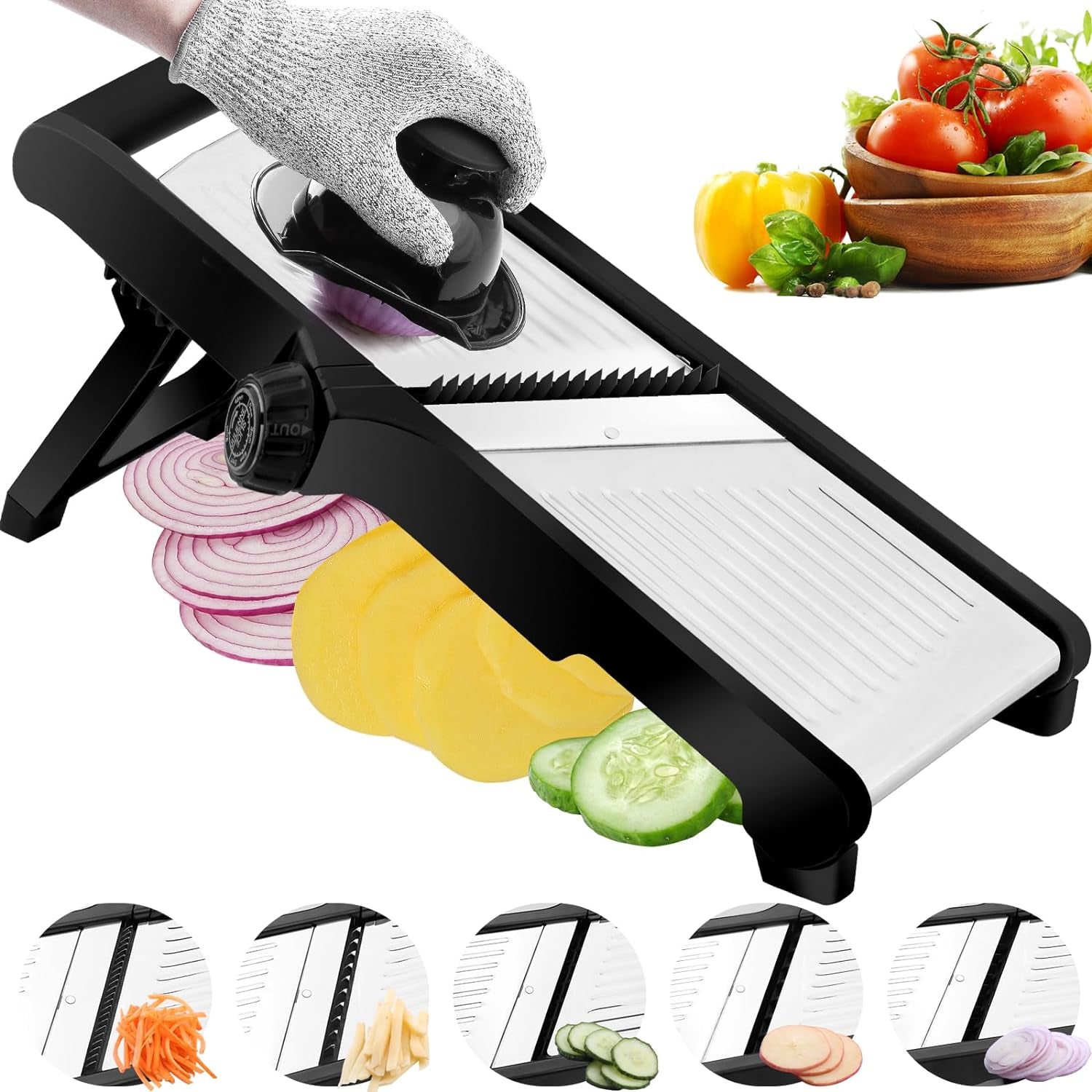 Adjustable Stainless teel Mandoline Slicer, Chopper  Julienne Cutter with Free Cut-Resistant Gloves 