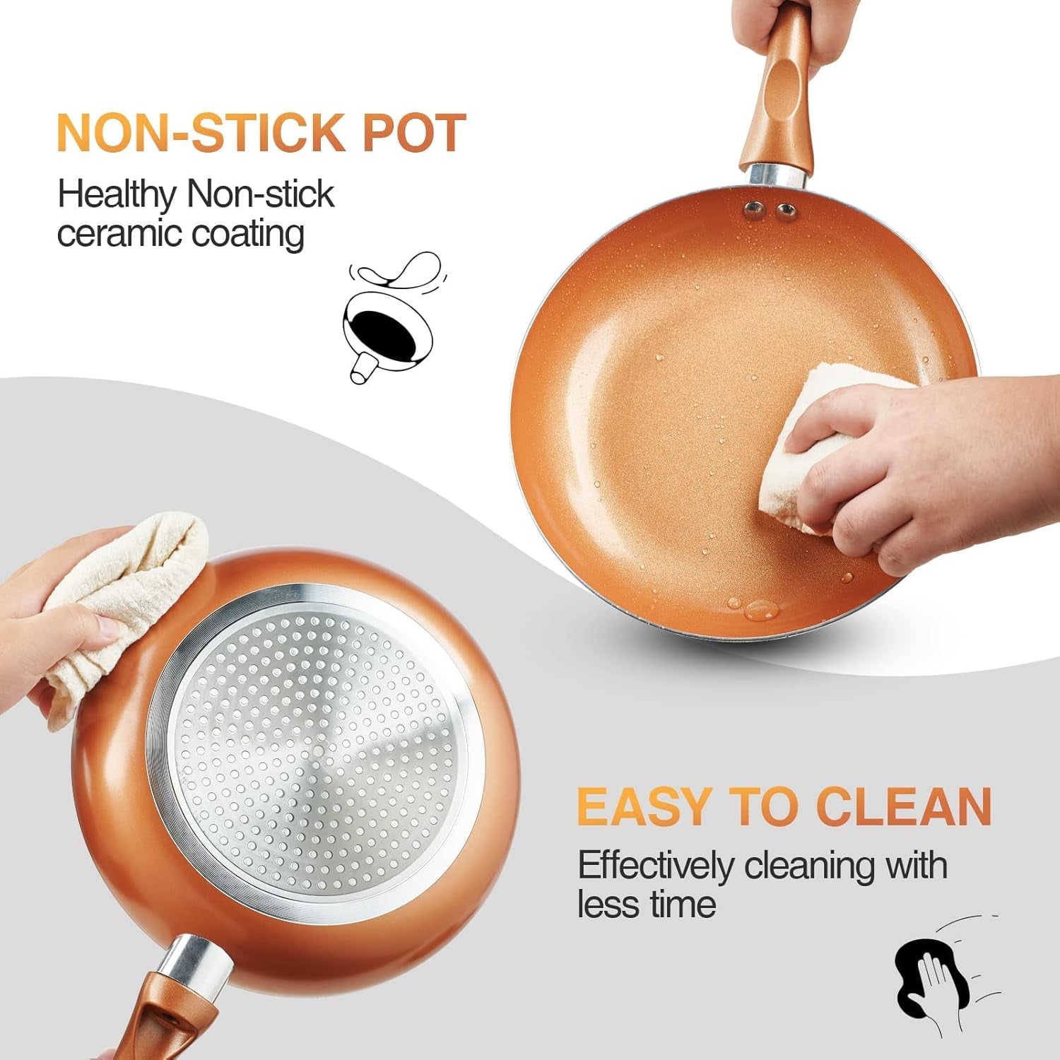 Pots and Pans Set Ultra Nonstick- 11Pcs Cookware Set, Copper with Ceramic Coating 
