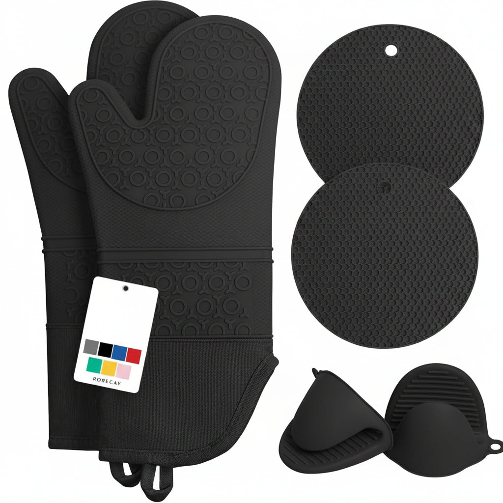 6-Piece Silicone Oven Mitts, Pot Holders & Trivets Set | 500°F Heat Resistant
