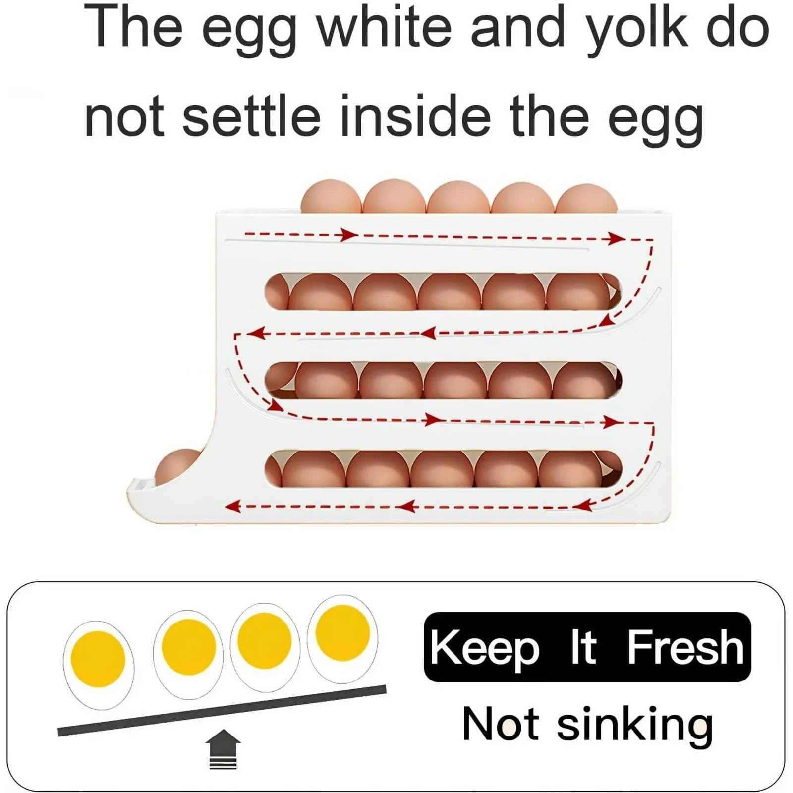 Automatic Rolling Egg Dispenser for Refrigerator – 4 Tier Space Saving Egg Holder Organizer