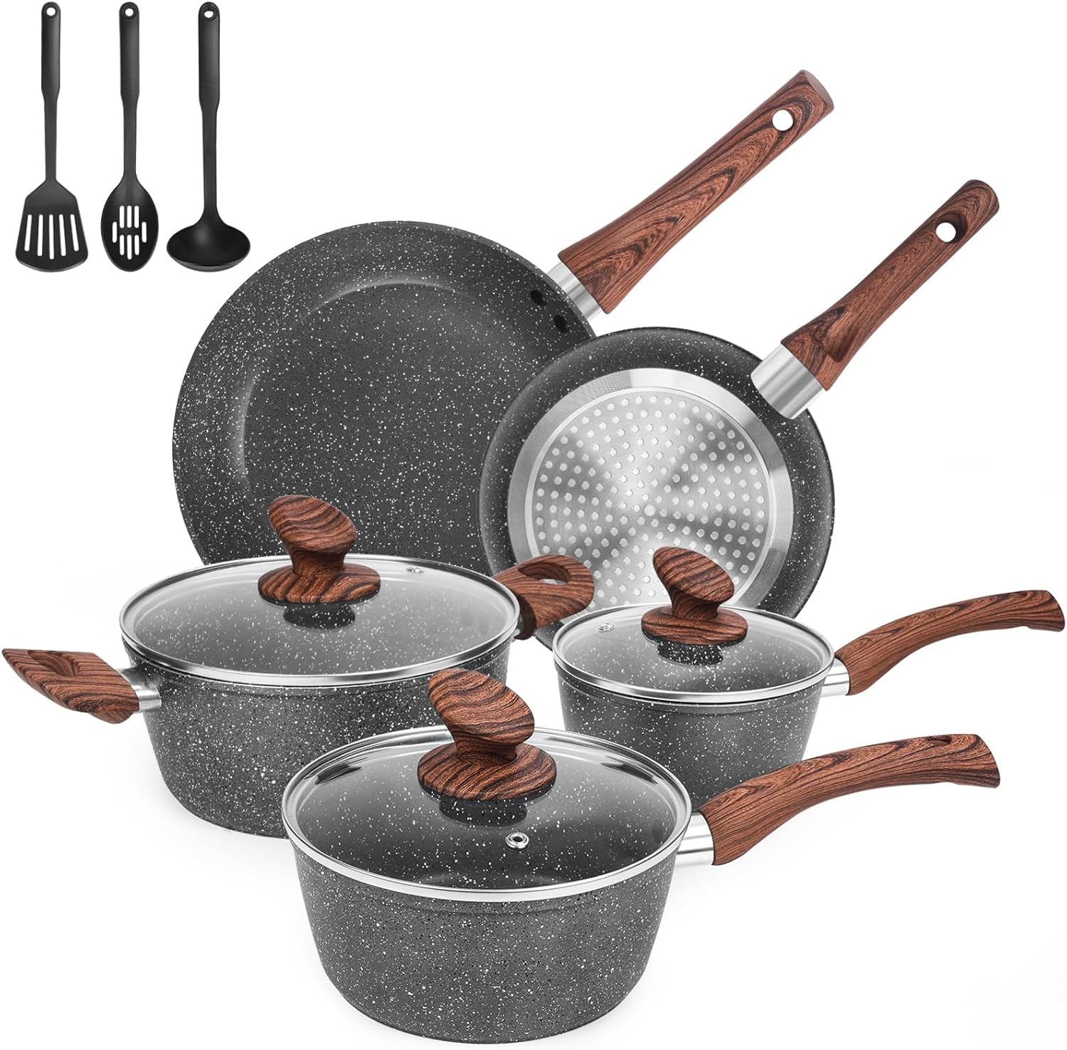 Pots and Pans Set Ultra Nonstick- 11Pcs Cookware Set, Copper with Ceramic Coating 