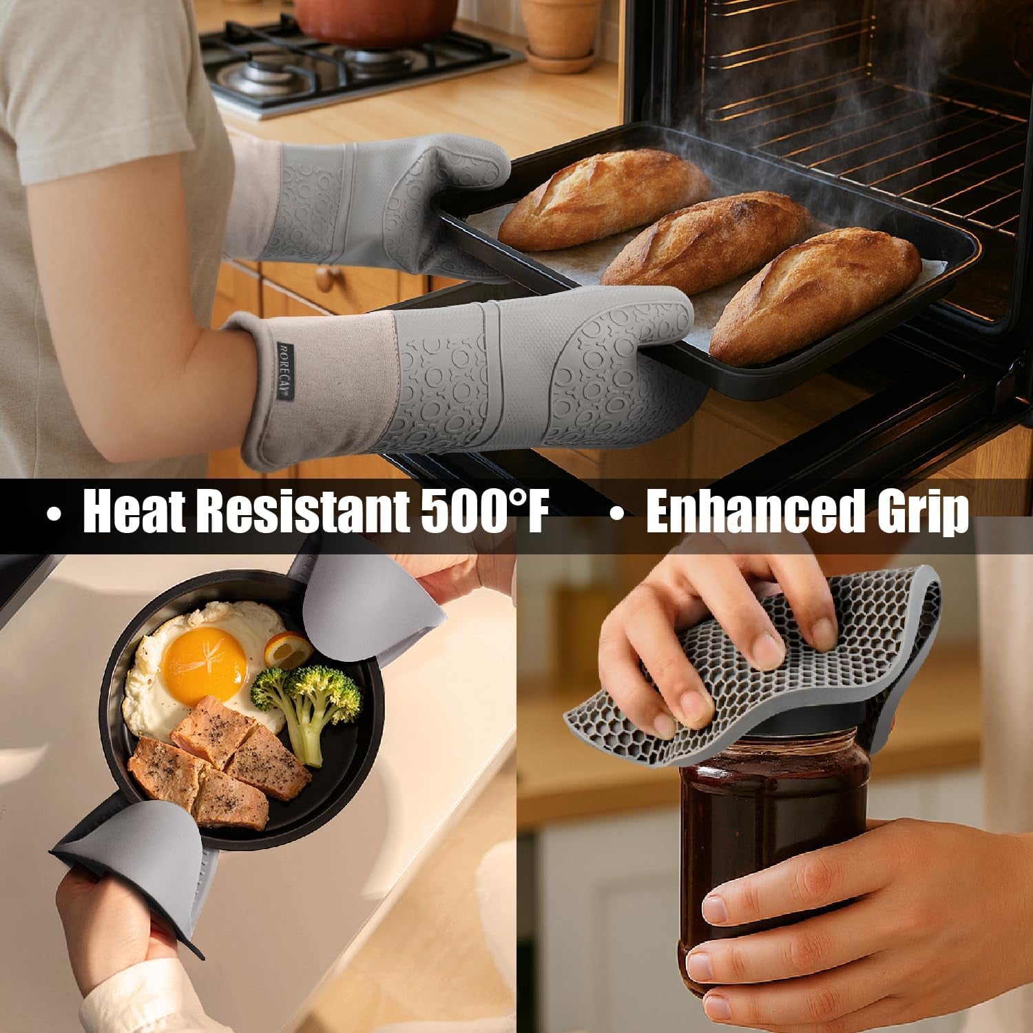 6-Piece Silicone Oven Mitts, Pot Holders & Trivets Set | 500°F Heat Resistant