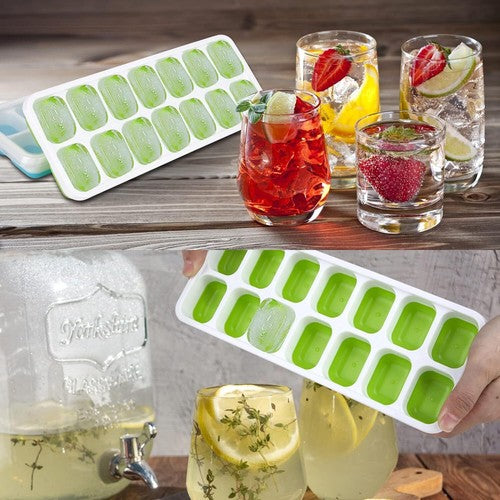 Stackable Silicone Ice Cube Tray Set with Lids – 4 Pack