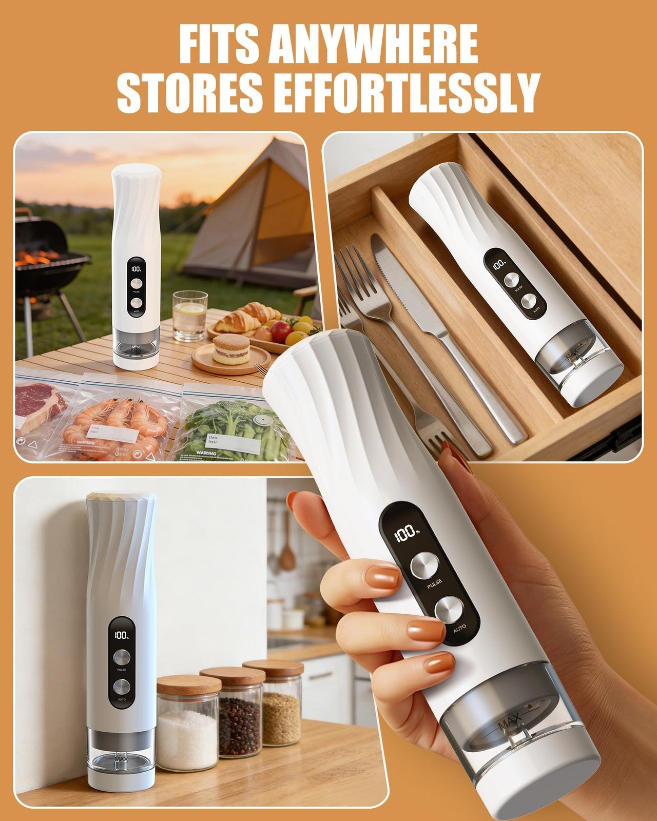 Handheld Vacuum Sealer with 20 Reusable Bags – 60kPa Food Storage Pump