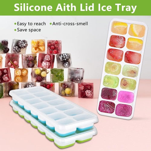 Stackable Silicone Ice Cube Tray Set with Lids – 4 Pack