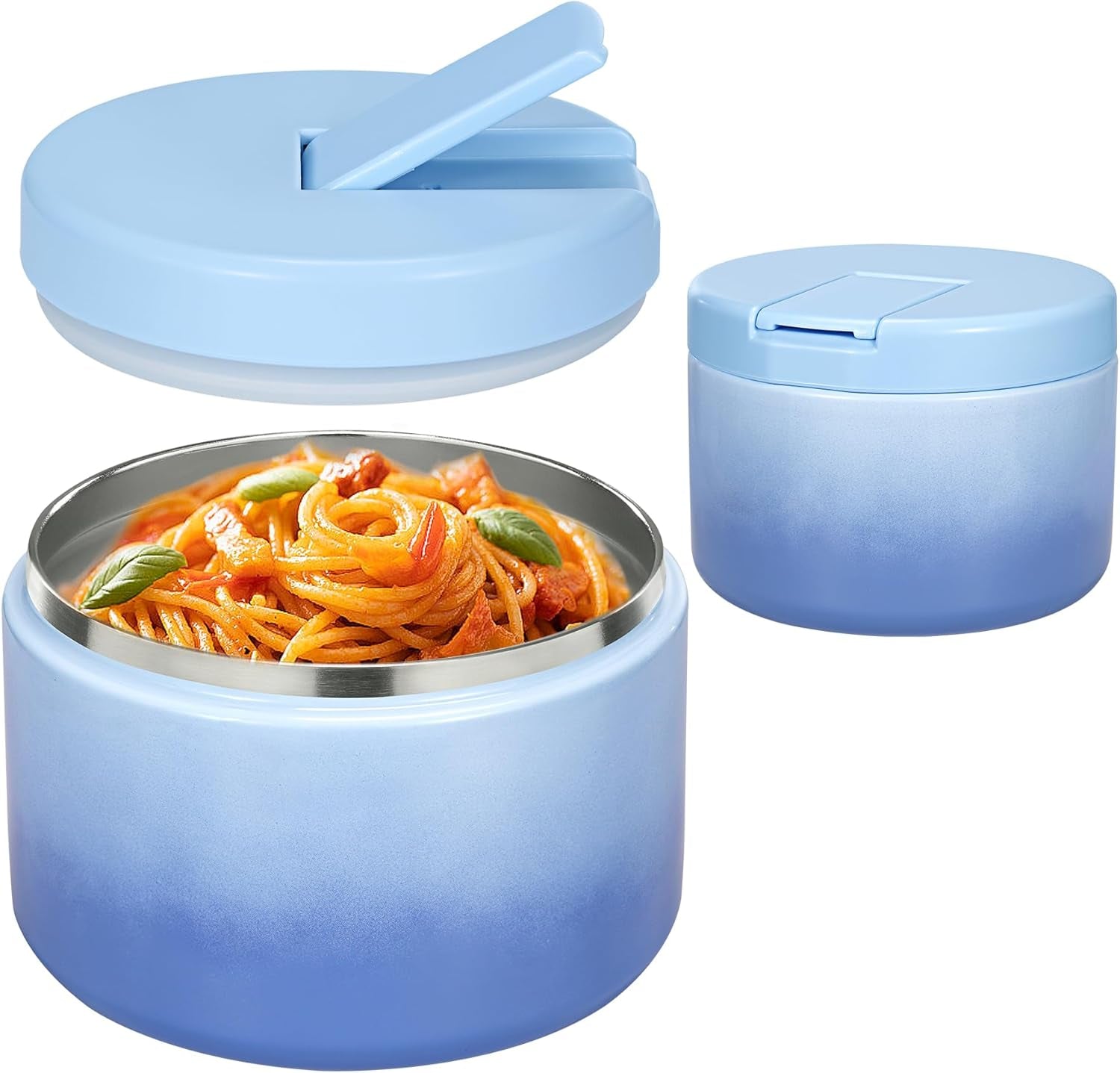19 oz or 12 oz Insulated Vacuum Food Jar with Buckle Lid Wide Mouth Soup Thermo. Leakproof, Stainless Steel Container