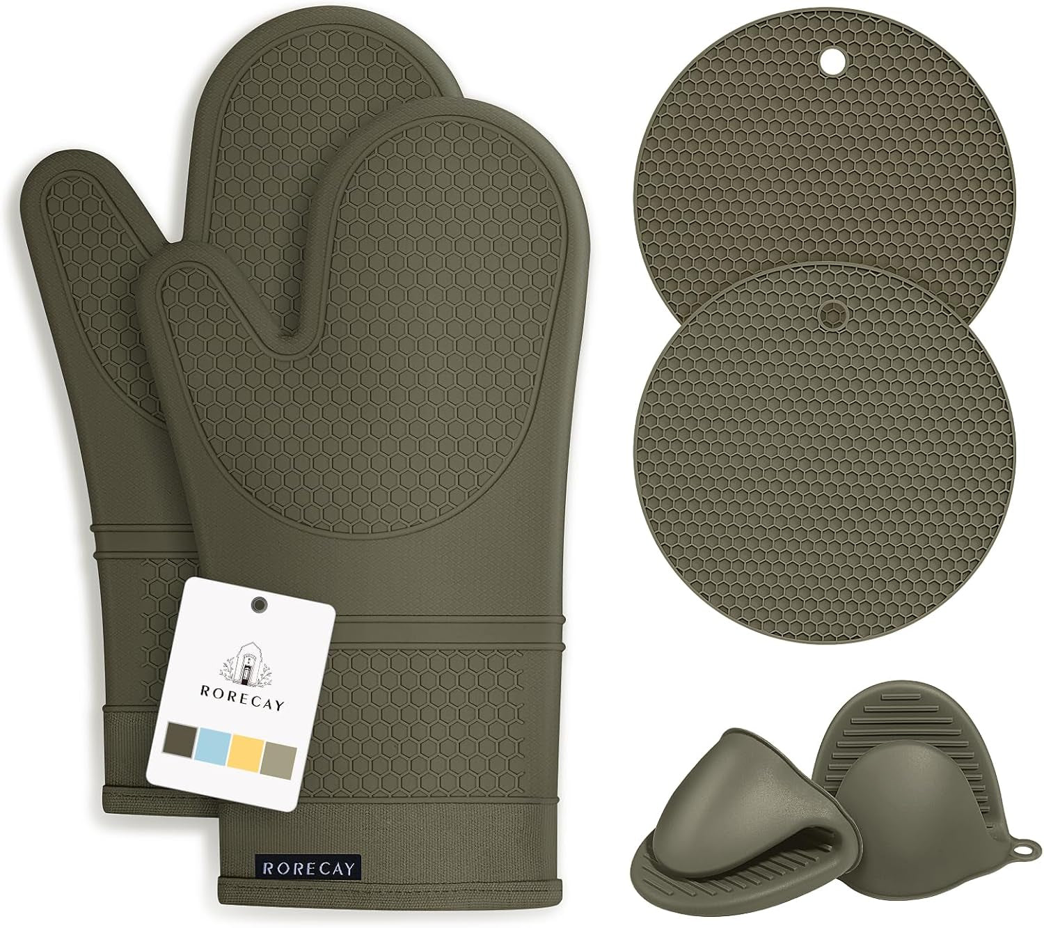 6-Piece Silicone Oven Mitts, Pot Holders & Trivets Set | 500°F Heat Resistant