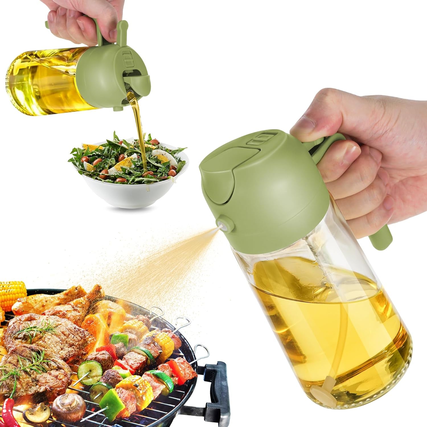 16Oz Oil Dispenser Bottle for Kitchen - 2 in 1 Olive Oil Dispenser and Oil Sprayer - 470Ml Olive Oil Bottle 