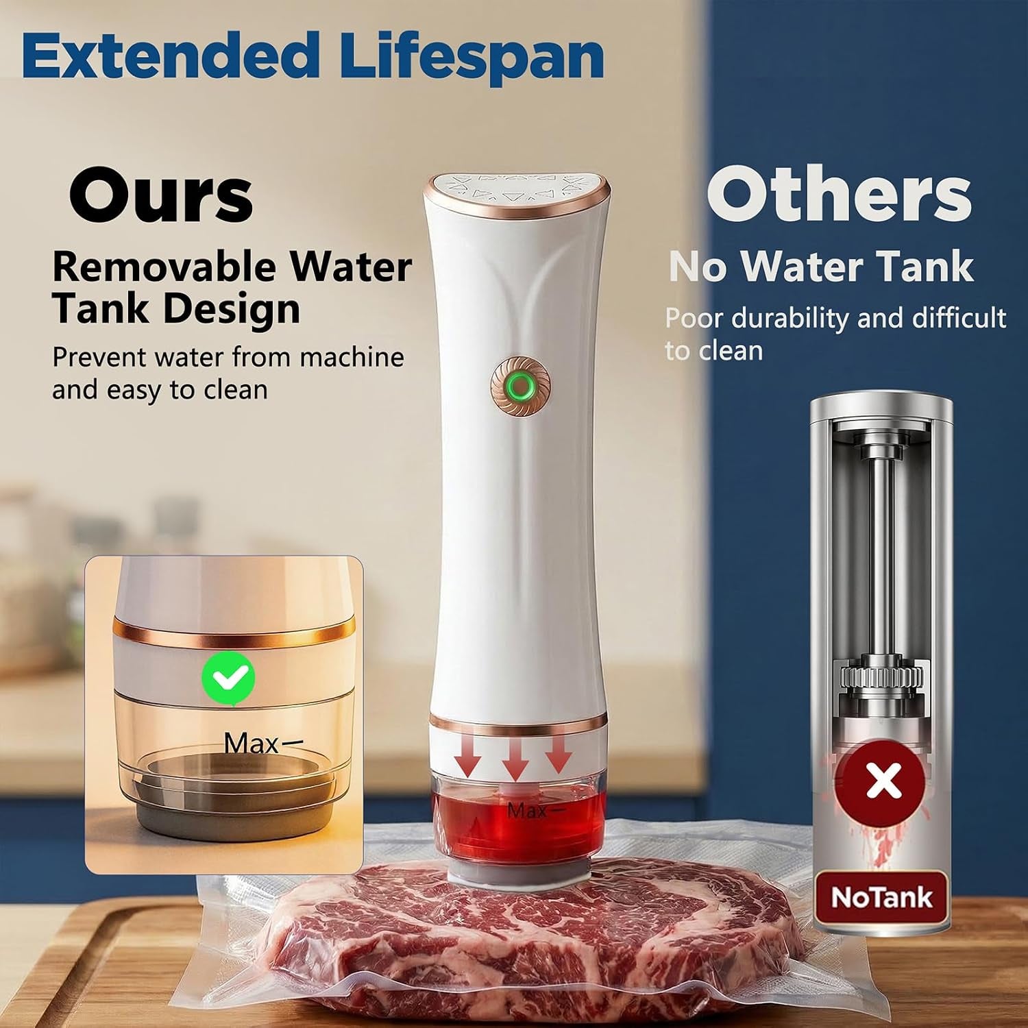 Cordless Handheld Vacuum Sealer – 60kPa Food Saver with Removable Water Tank & 30 Reusable Bags