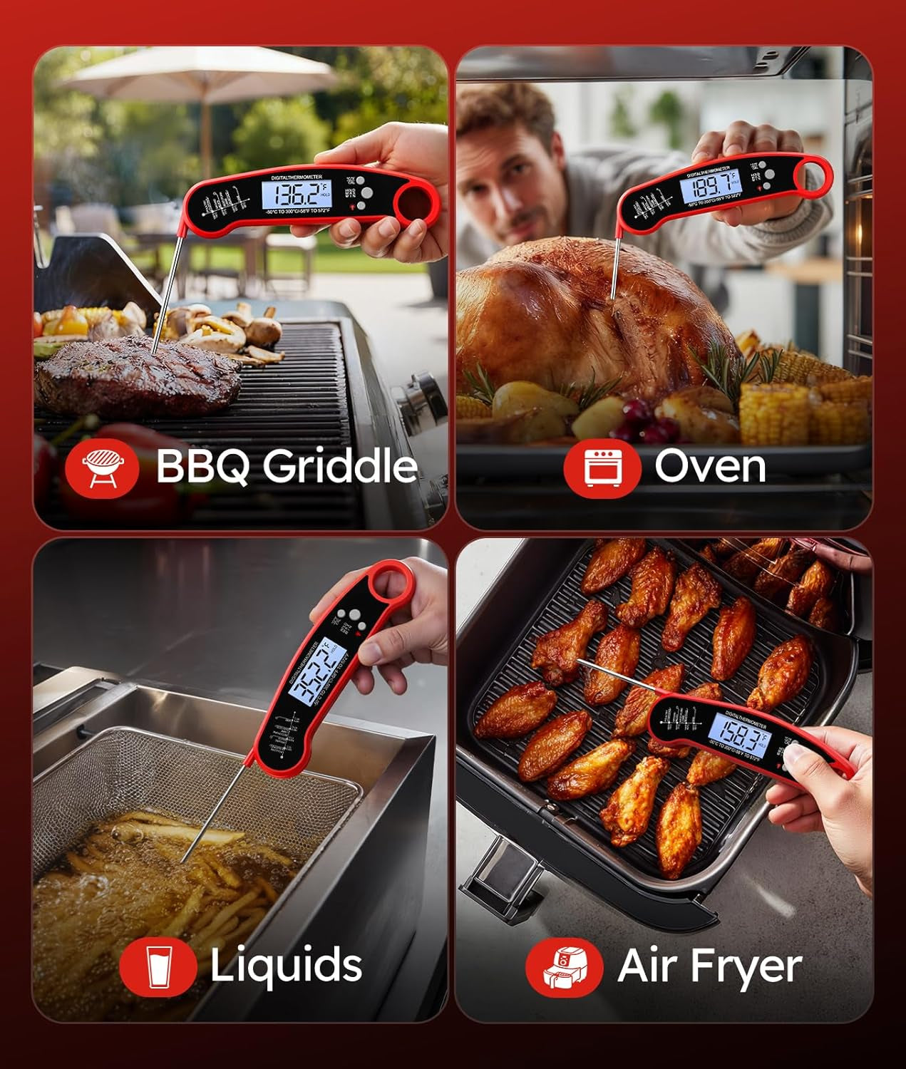 Instant Read Digital Meat Thermometer – IP67 Waterproof Cooking & Grill Thermometer