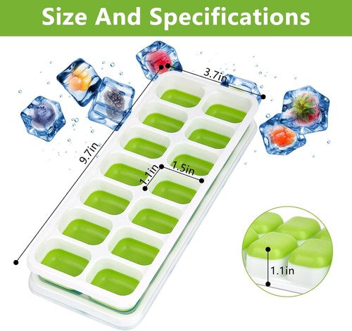 Stackable Silicone Ice Cube Tray Set with Lids – 4 Pack