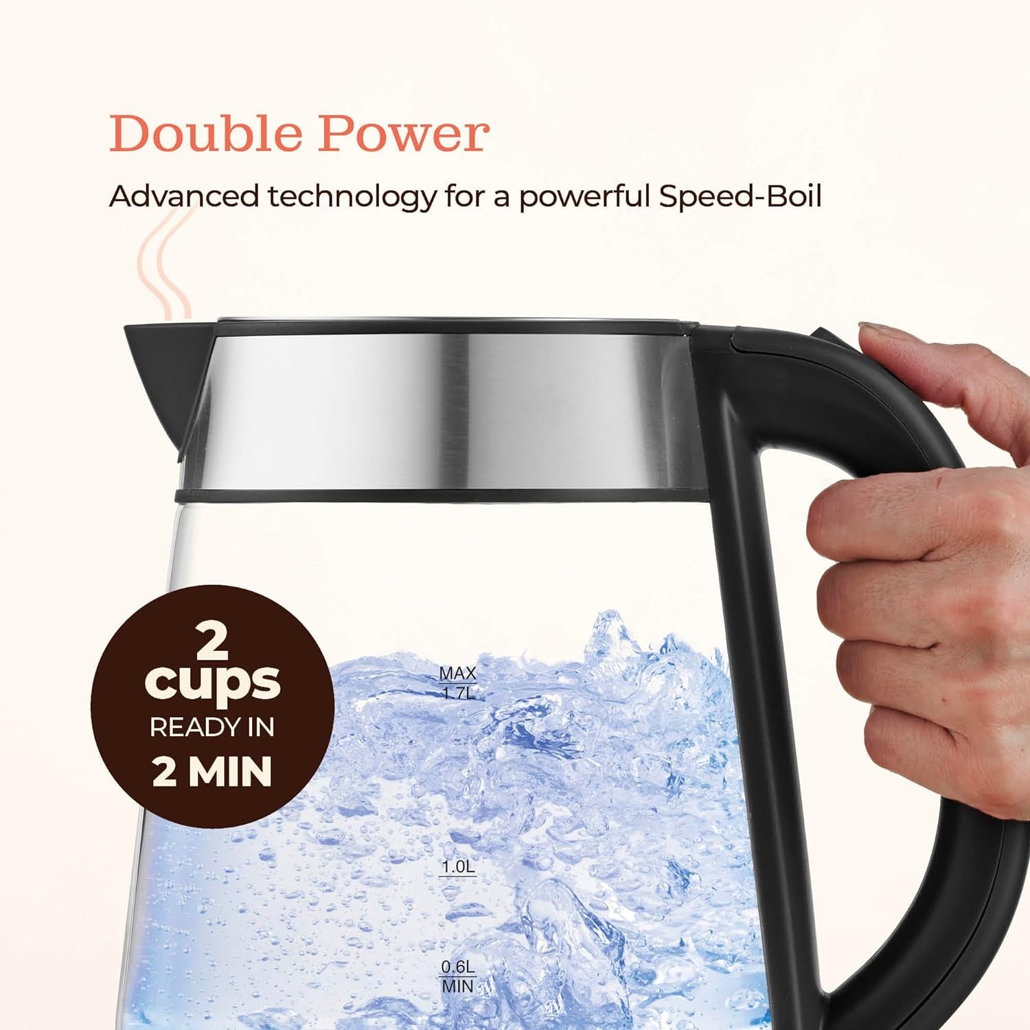 Speed-Boil Electric Kettle for Coffee & Tea - 1.7L Water Boiler 1500W