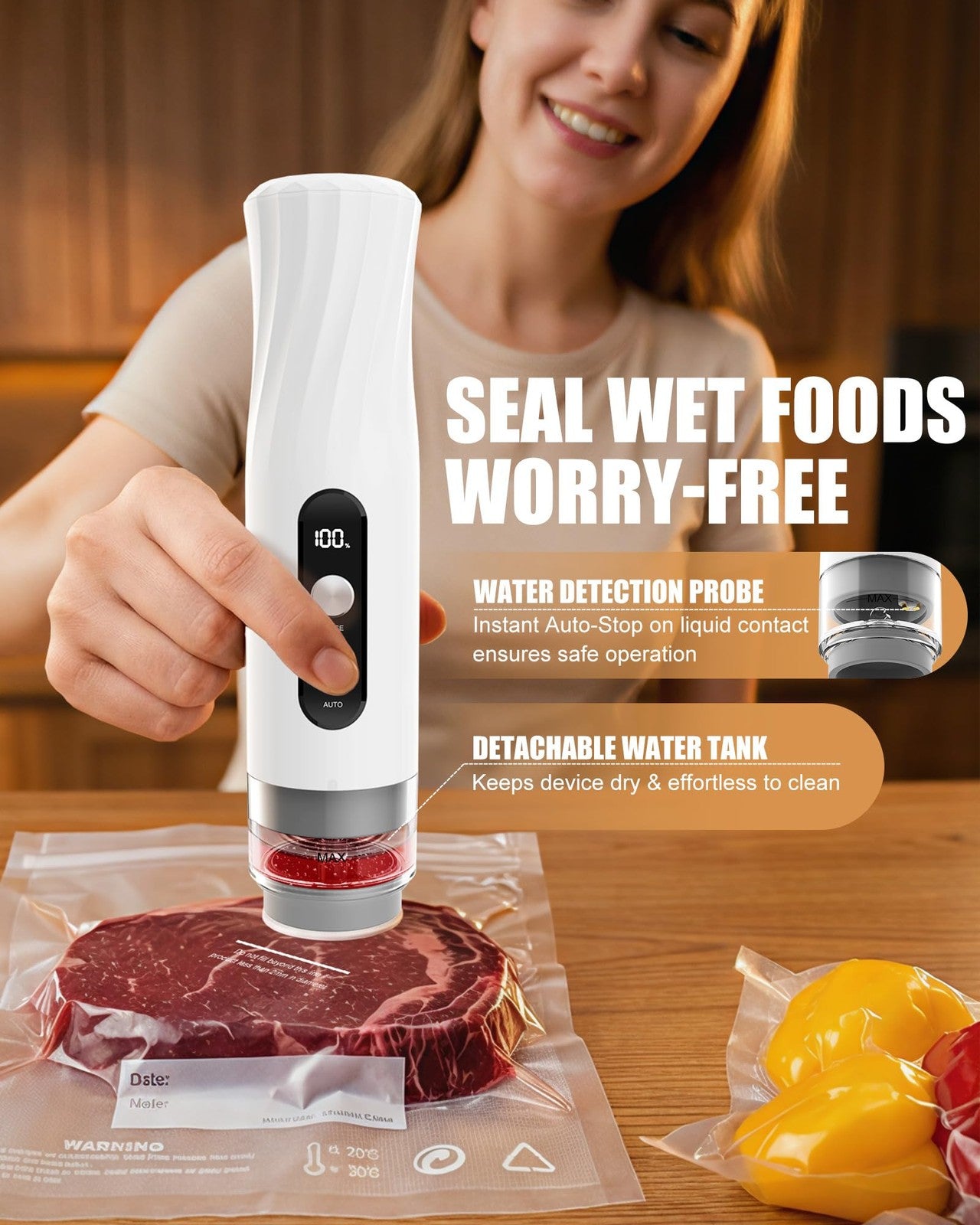 Handheld Vacuum Sealer with 20 Reusable Bags – 60kPa Food Storage Pump