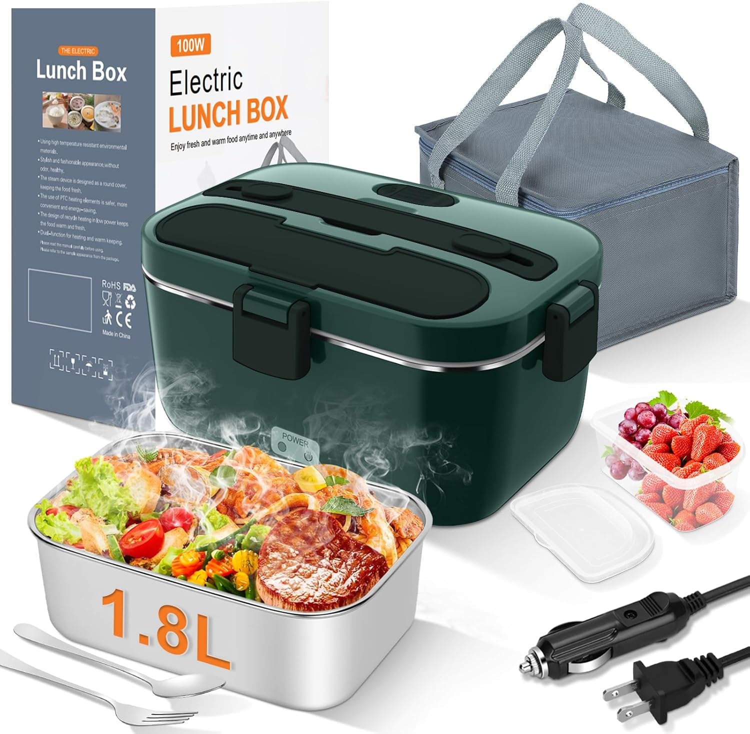 Portable Electric Heated Lunch Box – 1.8L 100W Food Warmer