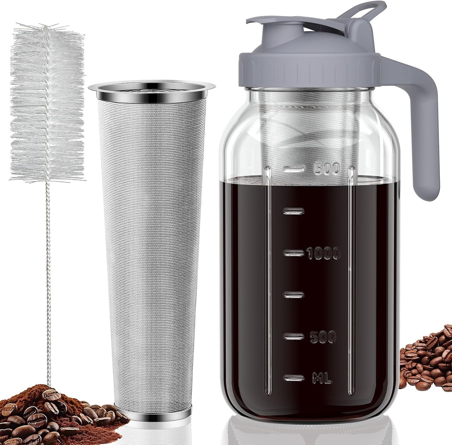 Cold Brew Coffee Maker | Mason Jar Pitcher with Stainless Steel Filter