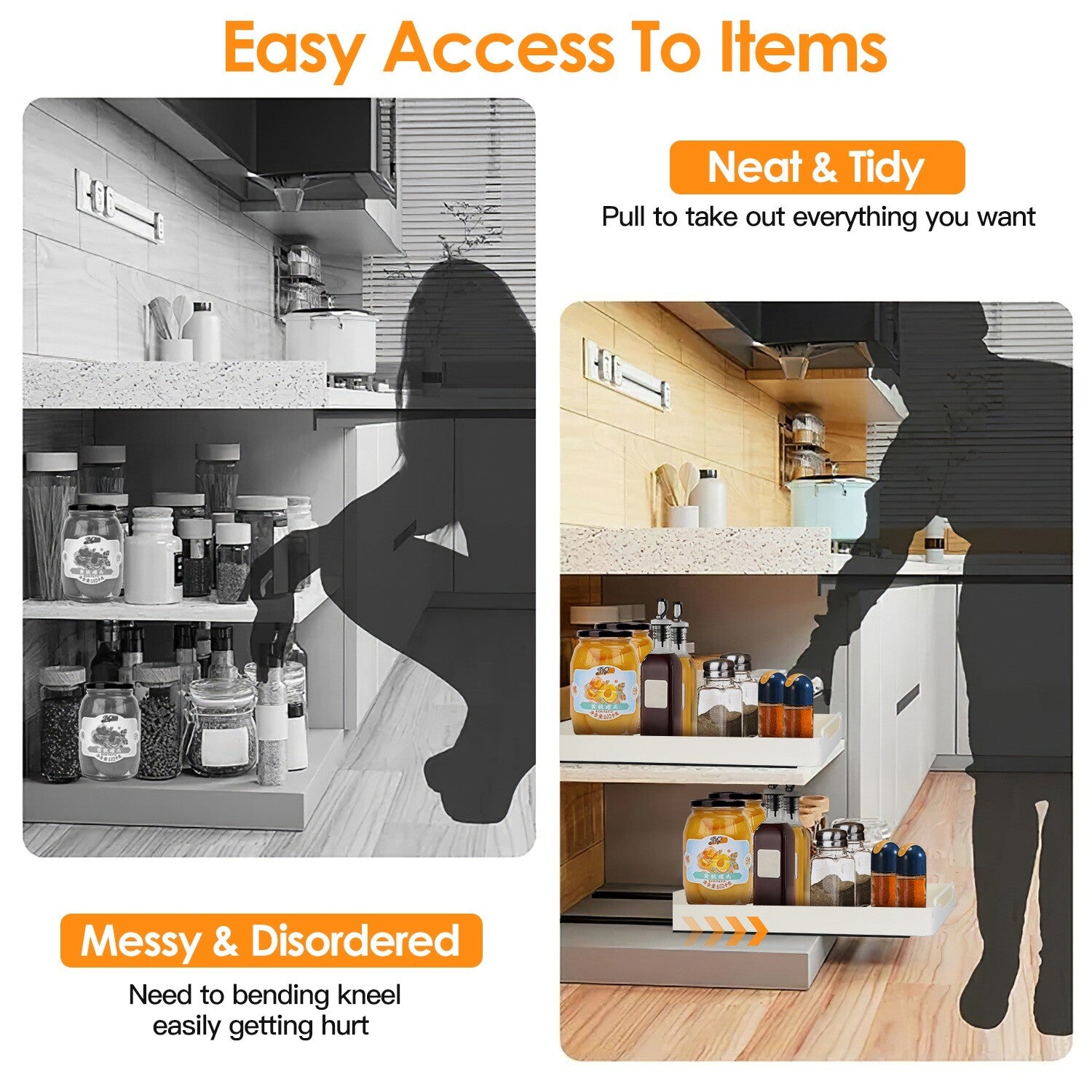 Pull Out Cabinet Organizer – Sliding Kitchen Cabinet Storage Shelf for Under Sink & Pantry Organization