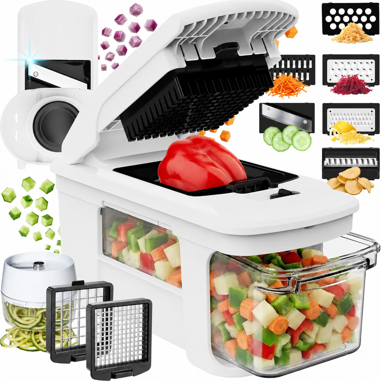 14-Piece Vegetable Chopper & Mandoline Slicer Set with 3-in-1 Spiralizer
