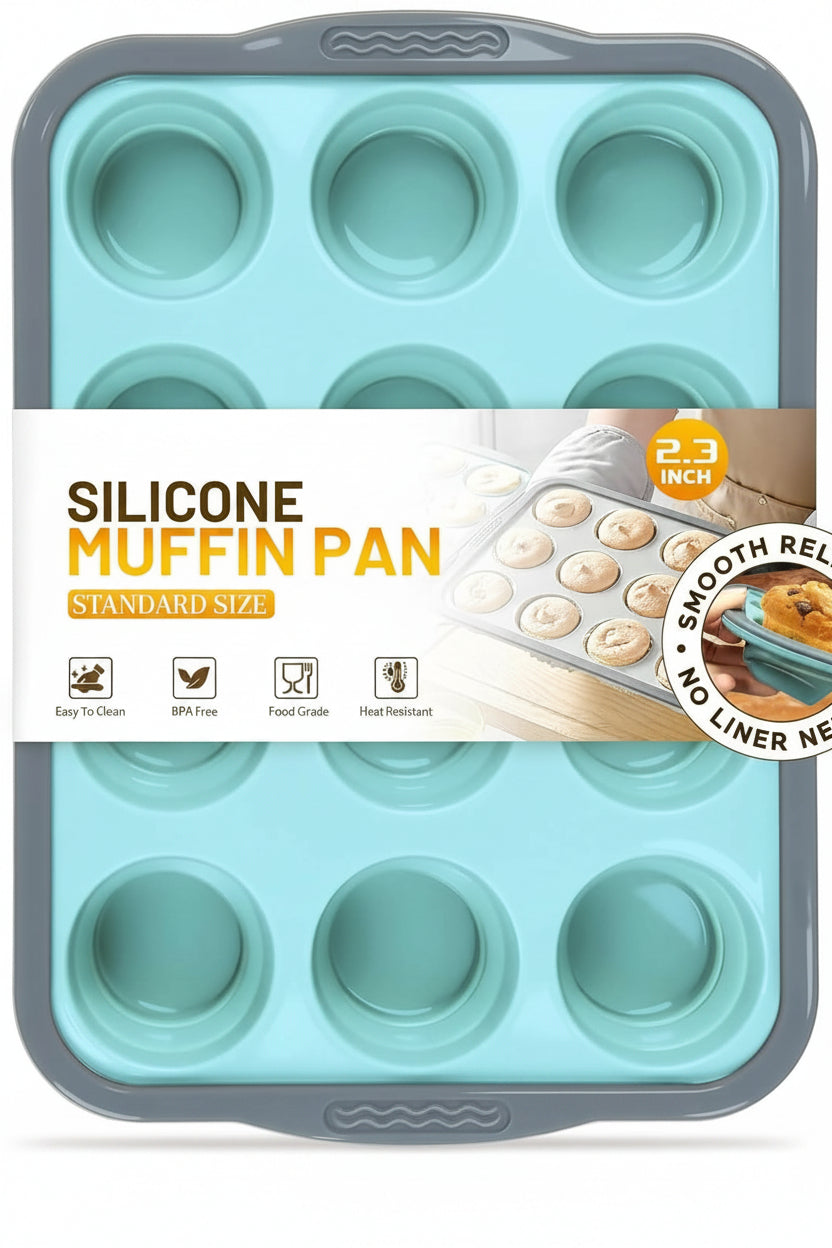 Silicone Muffin Pan with Reinforced Steel Frame | Nonstick Cupcake Pan